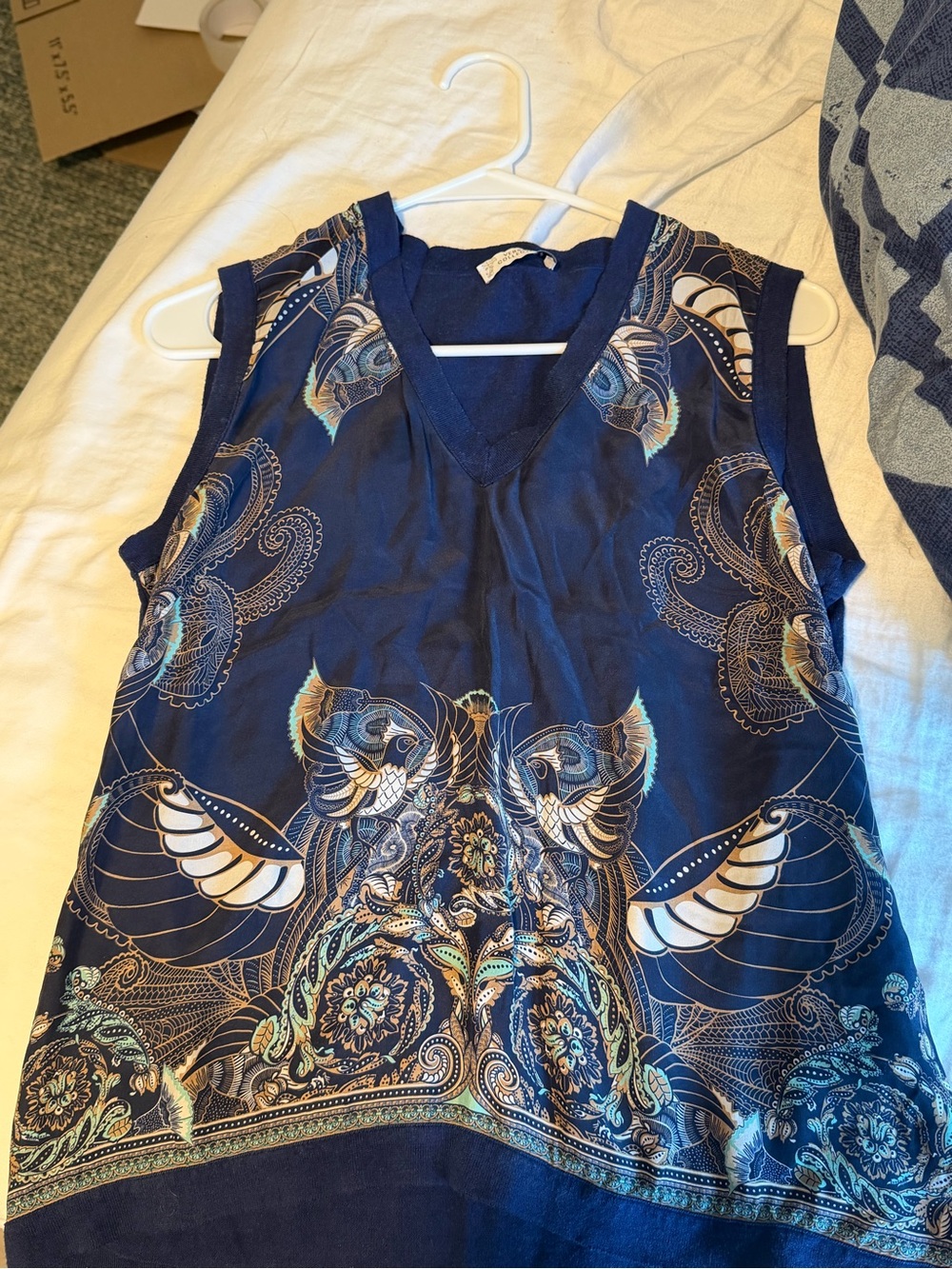 Versace Navy Blue Paisley Sleeveless V-Neck Camisole